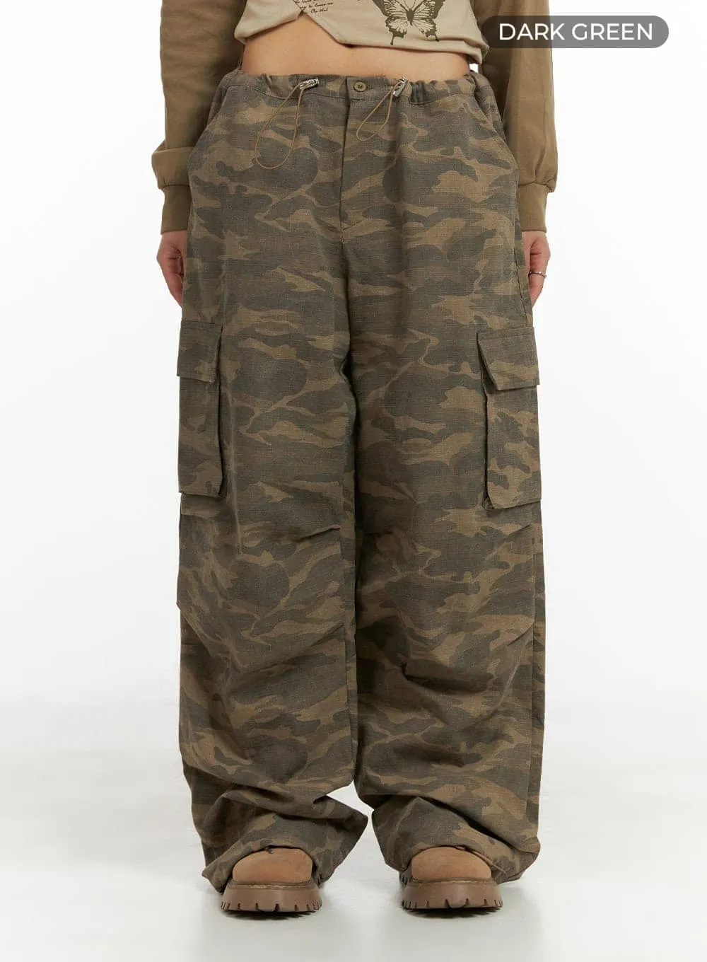 String Waist Camo Cargo Pants CA430