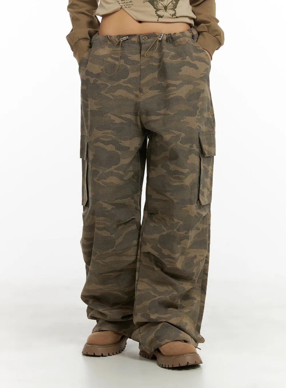 String Waist Camo Cargo Pants CA430