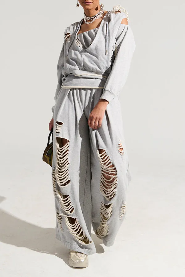 Stylish Ripped Sweatshirt & Pants Set