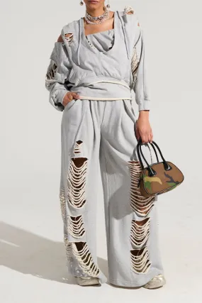 Stylish Ripped Sweatshirt & Pants Set