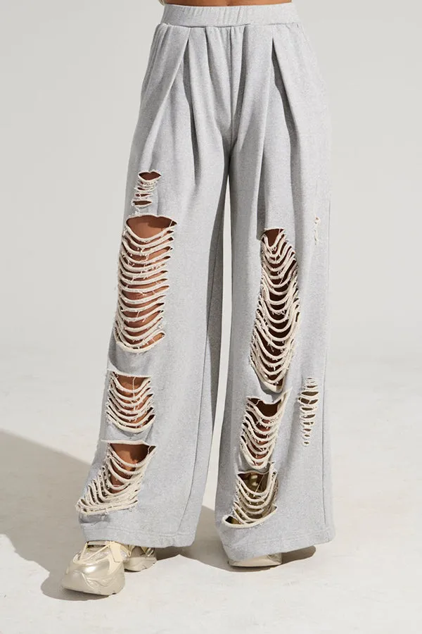 Stylish Ripped Sweatshirt & Pants Set