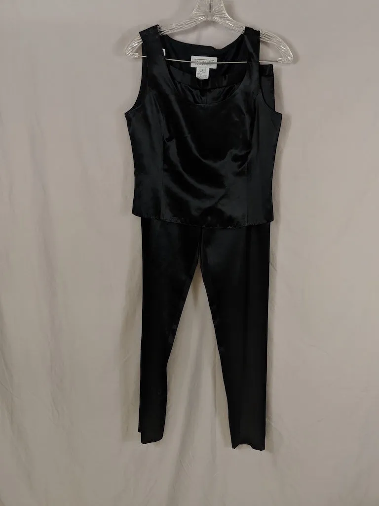 Talbots Collection Black Two Piece Satin-Look Pants set Tapered Ankle, Sleeveless, scoop neck top