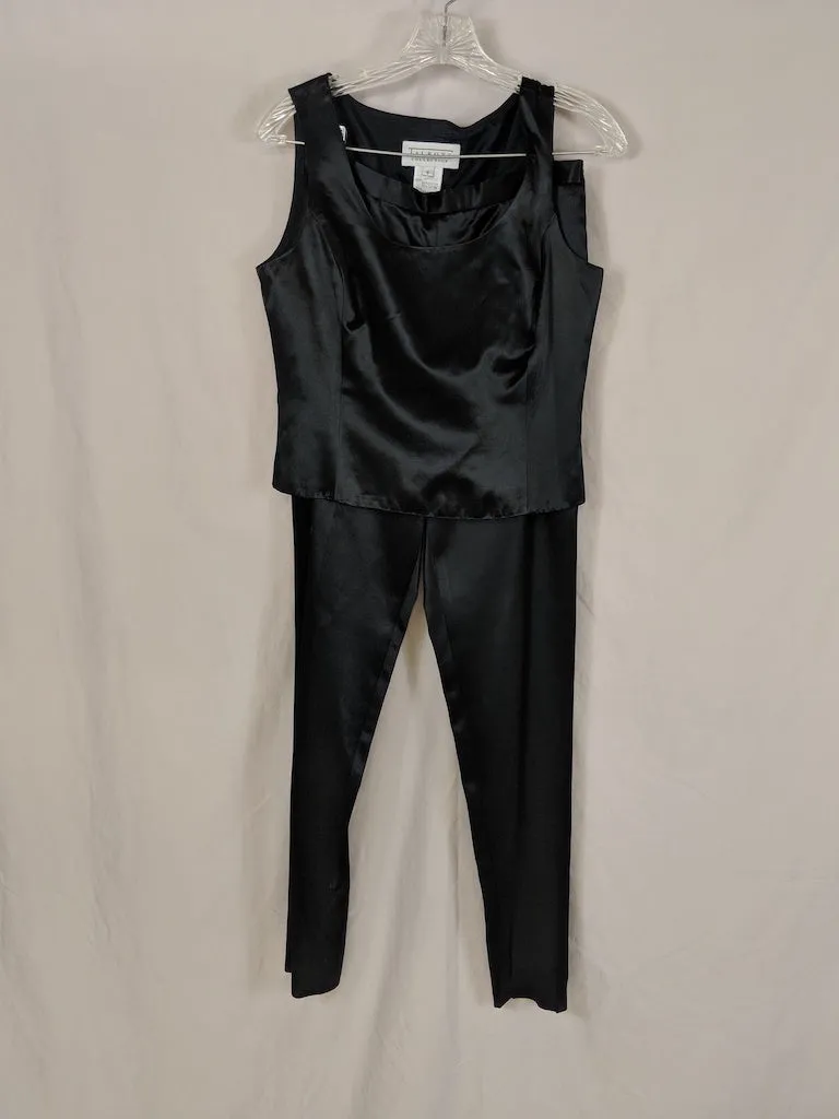 Talbots Collection Black Two Piece Satin-Look Pants set Tapered Ankle, Sleeveless, scoop neck top