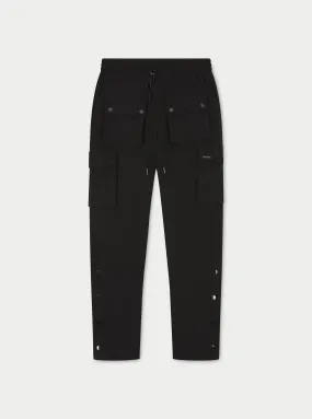 TECHNICAL STRETCH POPPER DETAIL CARGO PANTS - BLACK