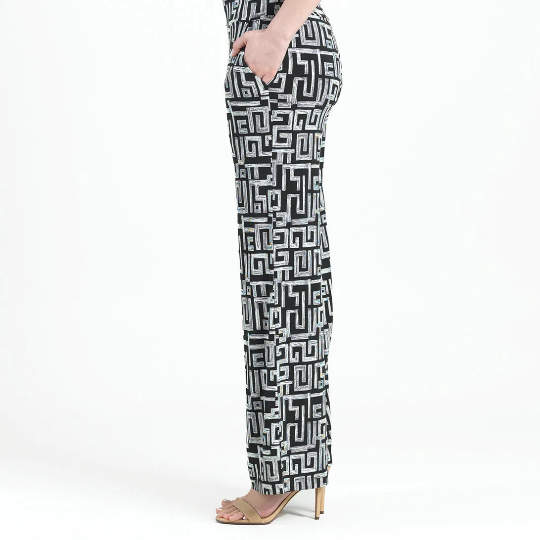 Textured Wide Leg Pocket Pant - Greek Key