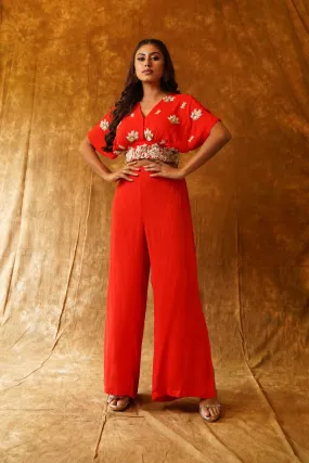 Traditional Twist: V-Neck Crop Top & Palazzo Pants Set