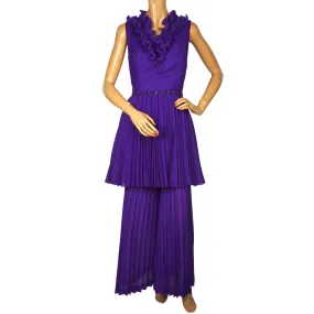 Vintage 1960s Mini Dress Palazzo Pants Hostess Set Ensemble Purple Size S / M