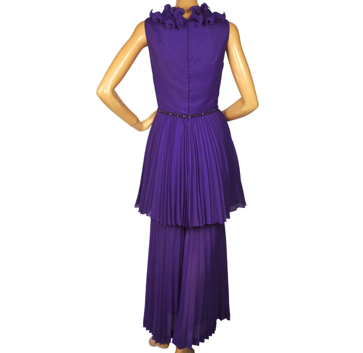 Vintage 1960s Mini Dress Palazzo Pants Hostess Set Ensemble Purple Size S / M