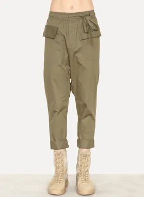 Washed Green Polate Drawstring Trousers