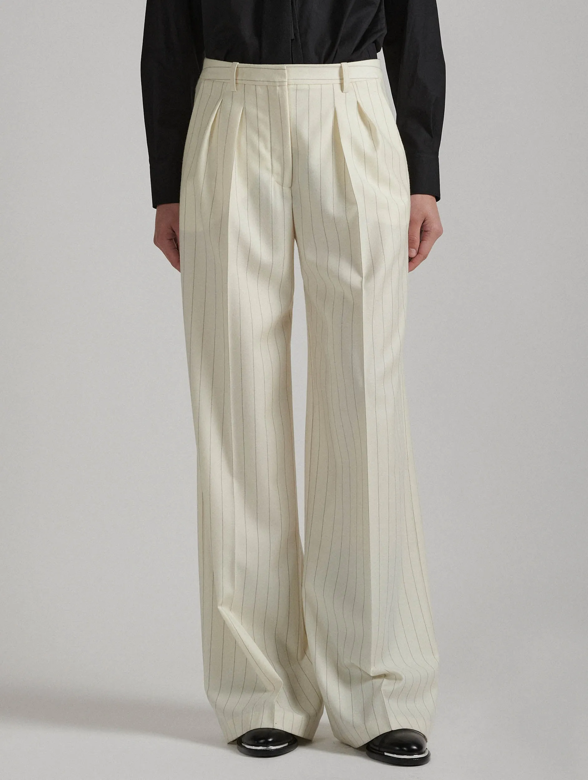 Wide-leg pants in striped flannel