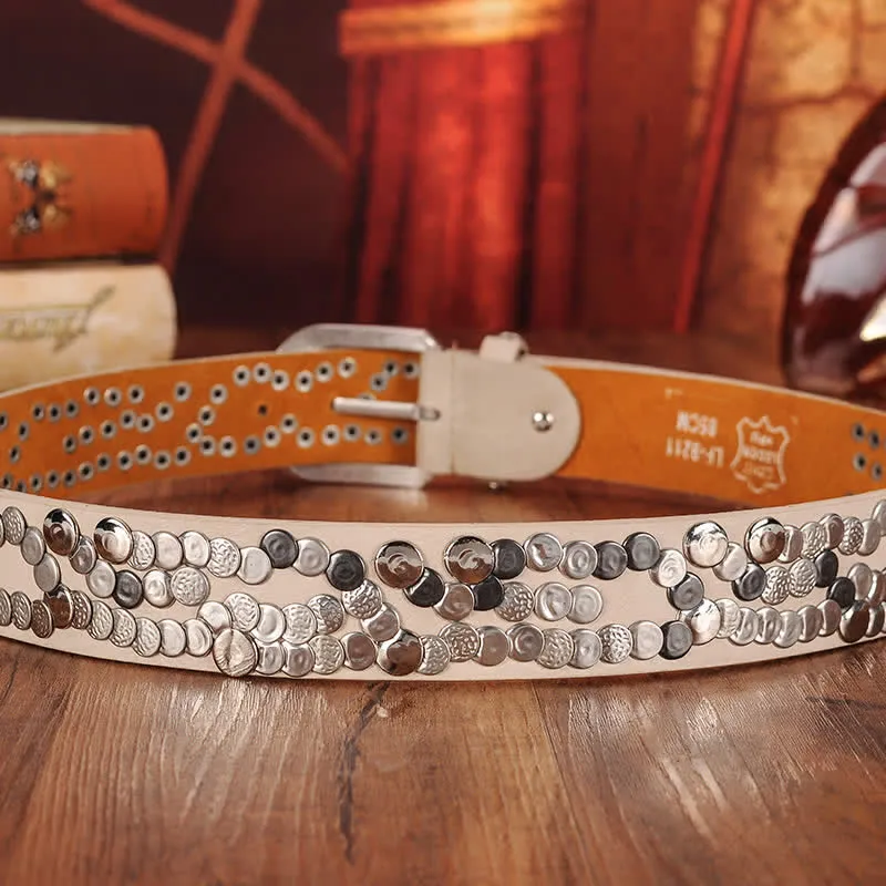 Women's Stylish Metal Plate Studded Leather Belt