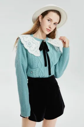 Wool Sweater W/ Crochet Collar